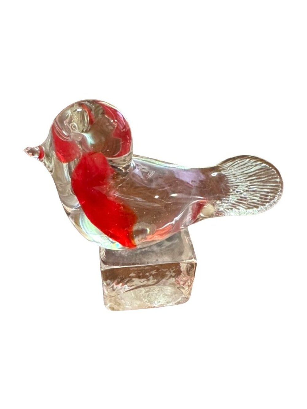 ICET Murano Art Glass Bird on a Ice Cube Handblown Red Robin Paperweight